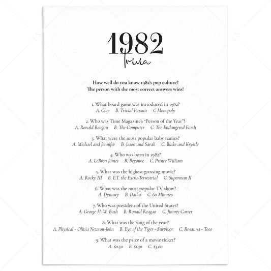 1982 Quiz Questions and Answers Printable by LittleSizzle