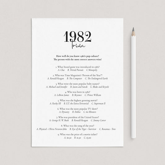 1982 Quiz Questions and Answers Printable by LittleSizzle