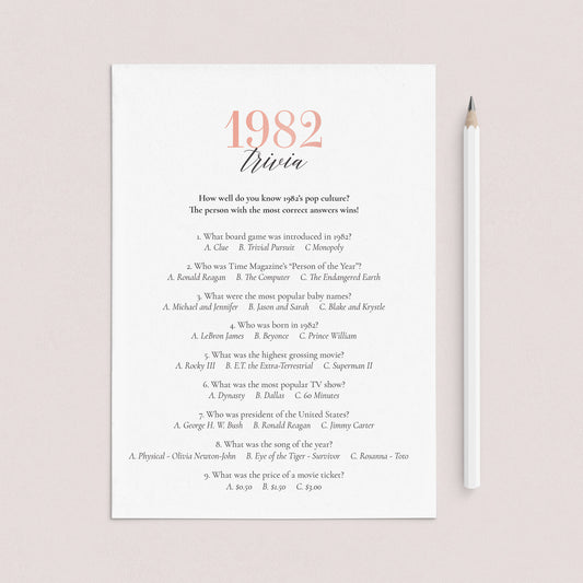 1982 Trivia Game with Answers Printable by LittleSizzle
