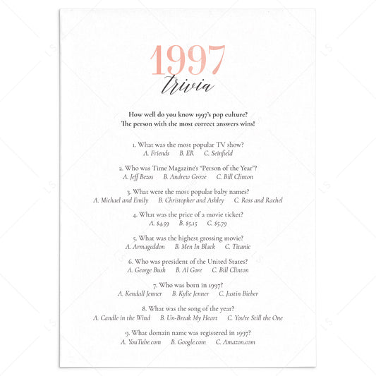 1997 Trivia Questions and Answers Printable by LittleSizzle