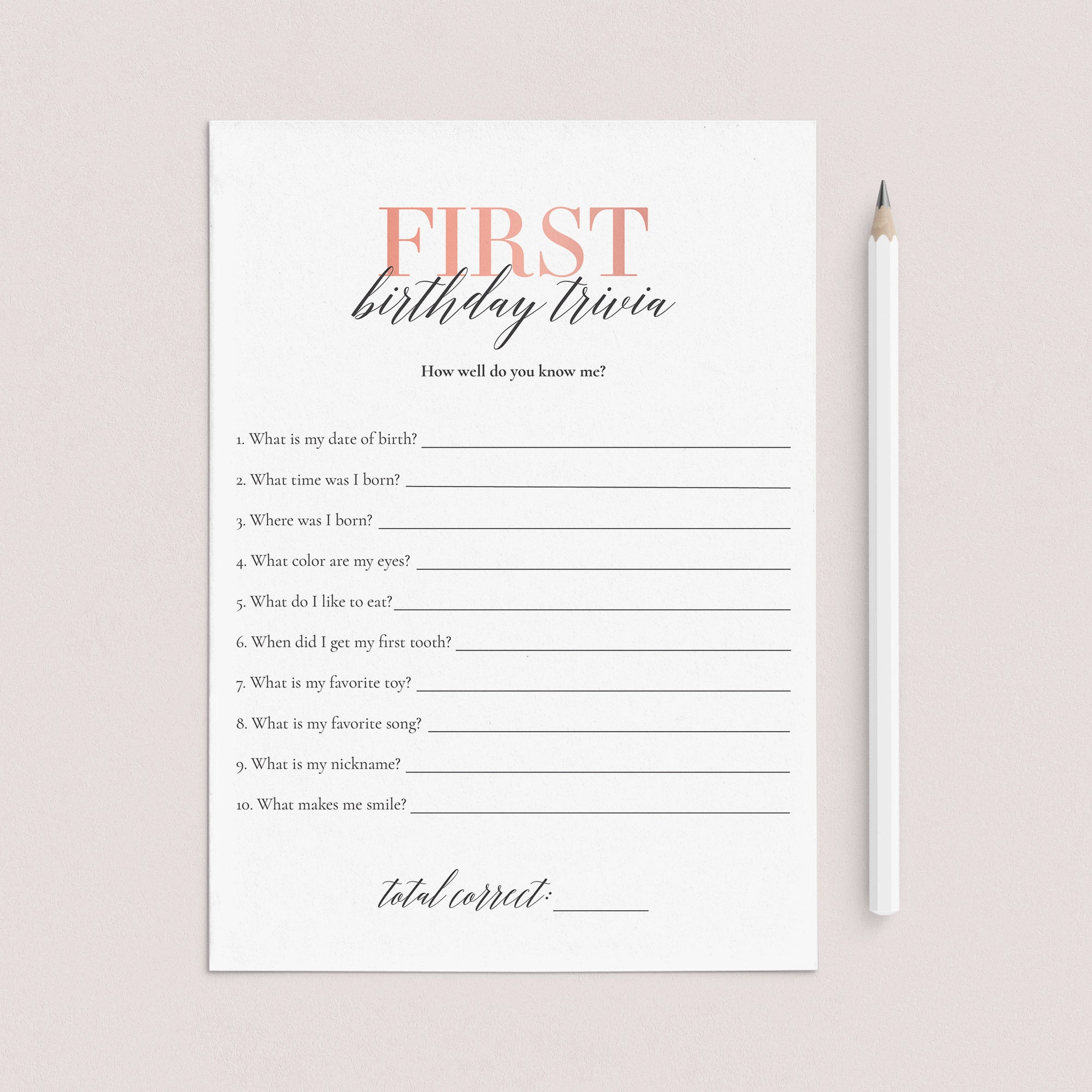 First Birthday Trivia How Well Do You Know The Birthday Girl Printable by LittleSizzle