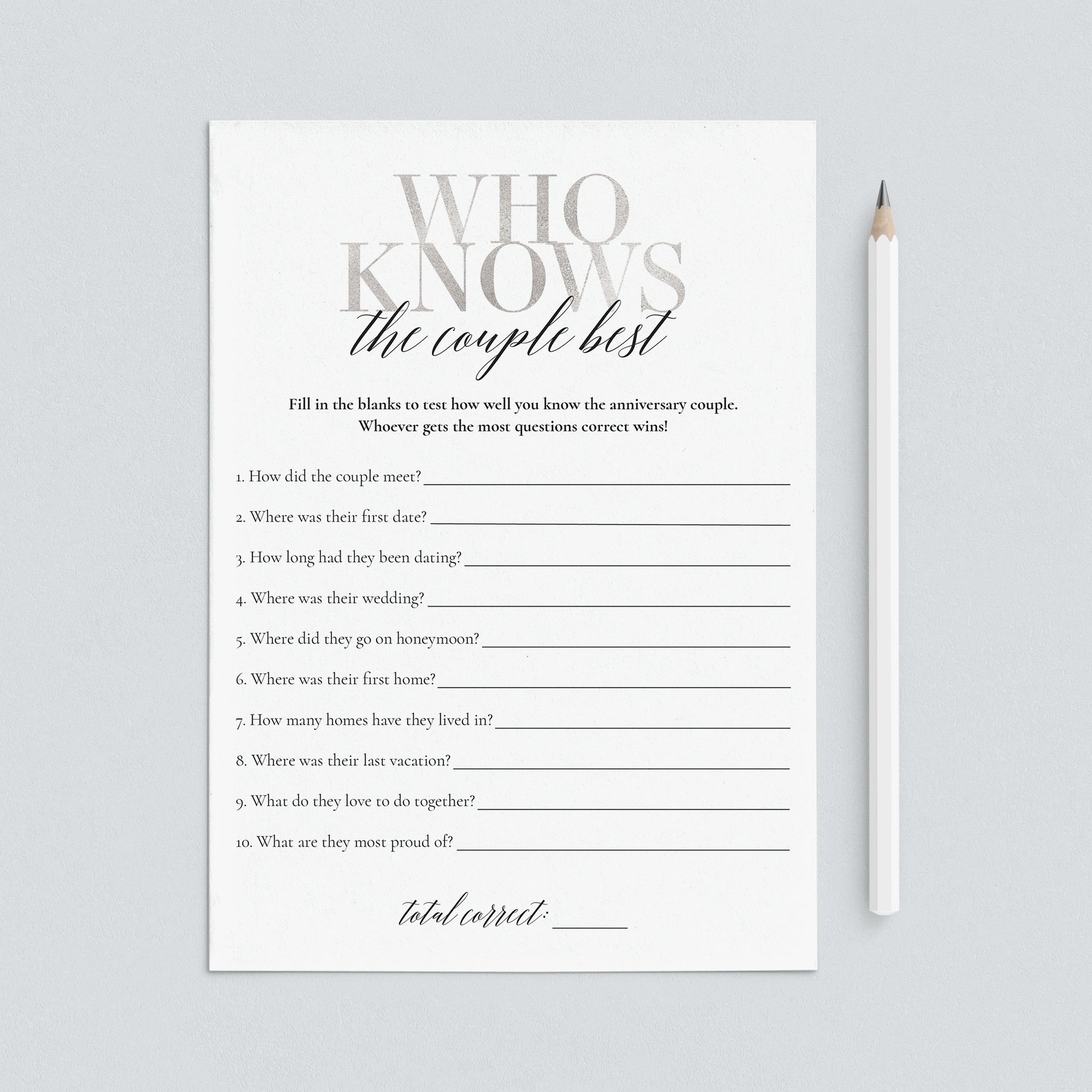 Silver Anniversary Party Game Who Knows The Couple Best by LittleSizzle