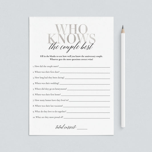 Silver Anniversary Party Game Who Knows The Couple Best by LittleSizzle