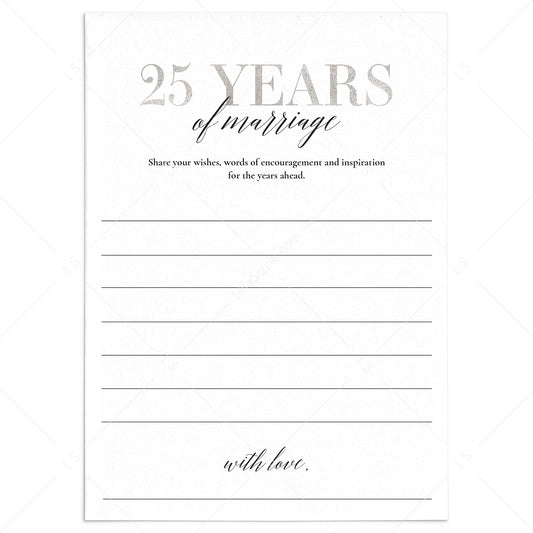 25th Anniversary Wishes & Advice Cards Silver by LittleSizzle