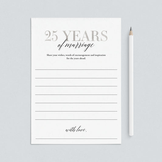 25th Anniversary Wishes & Advice Cards Silver by LittleSizzle