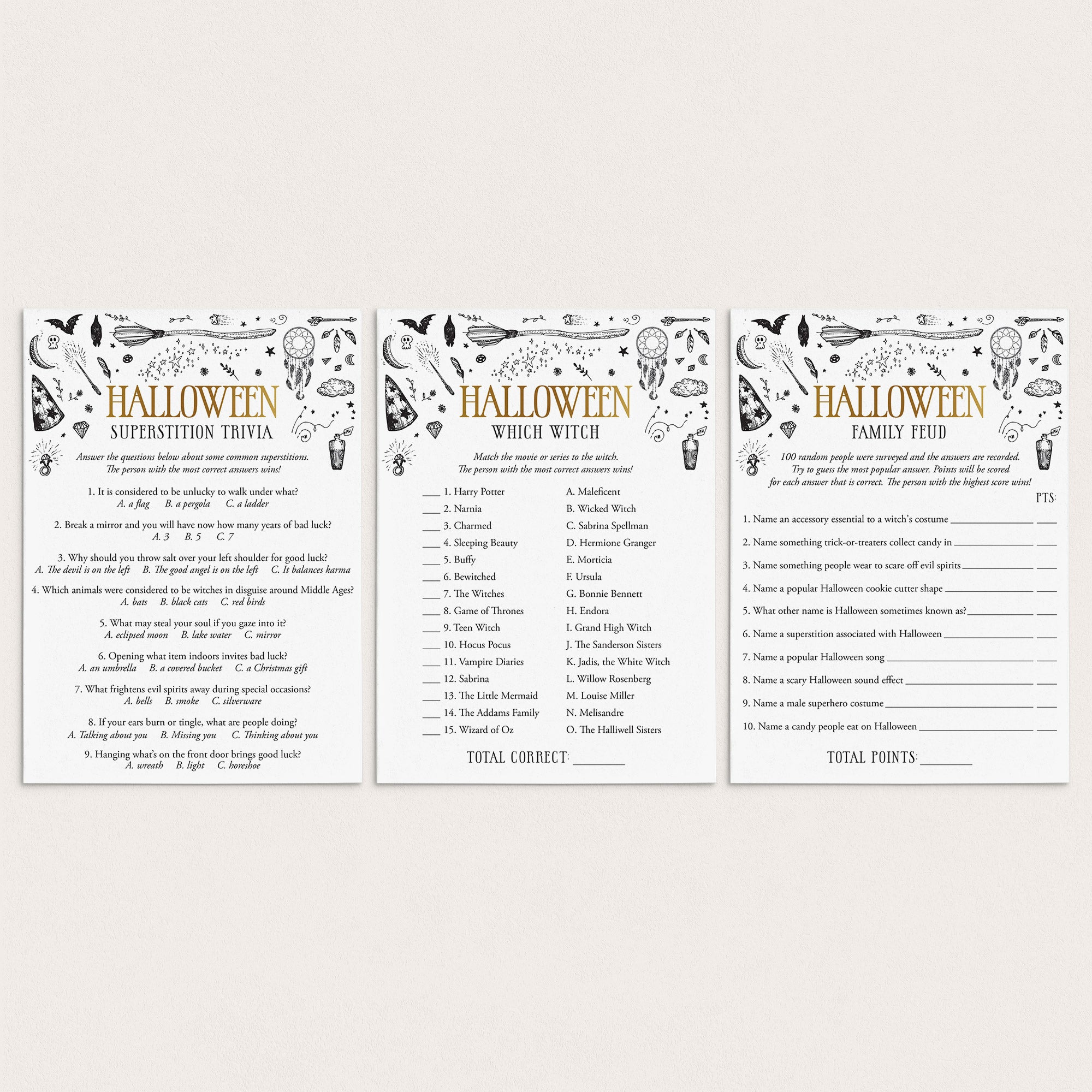 Witchy Halloween Party Games Printable by LittleSizzle