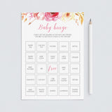 Boho floral baby bingo game cards printable by LittleSizzle
