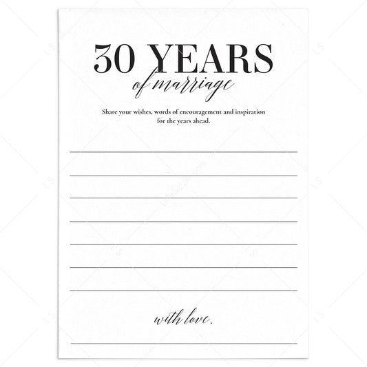 30th Wedding Anniversary Wishes & Advice Card Printable by LittleSizzle