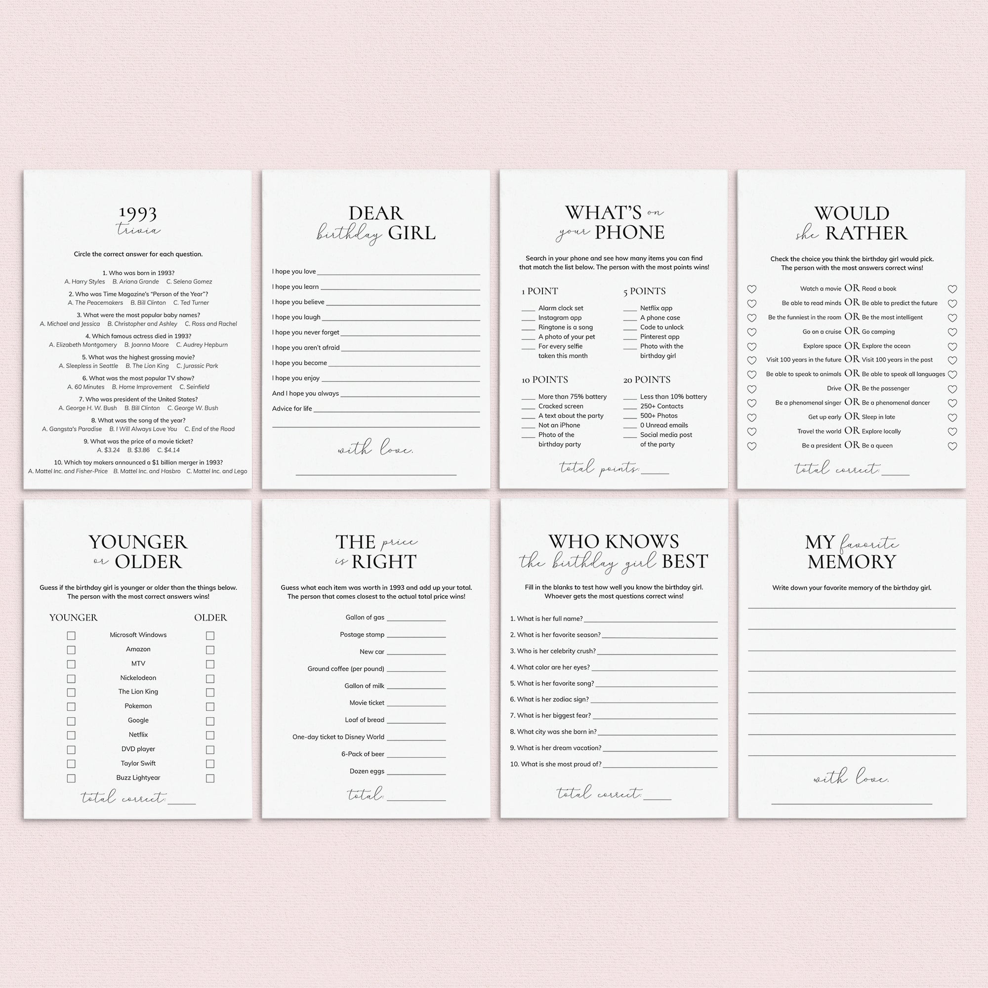 Born in 1993 Birthday Games for Her Printable by LittleSizzle
