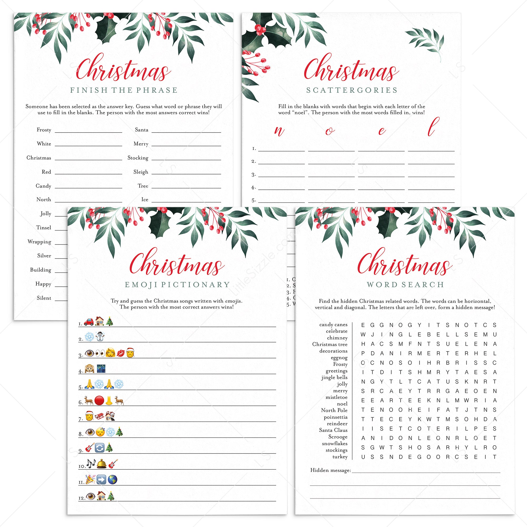 Greenery Christmas Party Games Bundle Printable by LittleSizzle