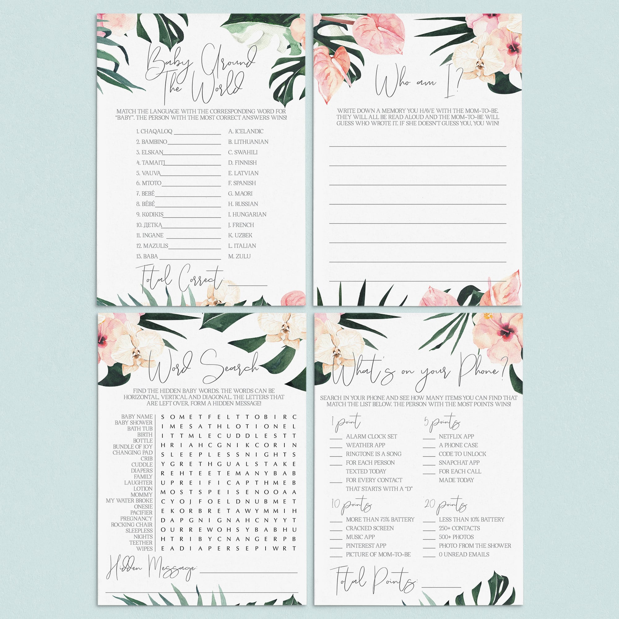 Summer Theme Baby Shower Games Pack Printable by LittleSizzle