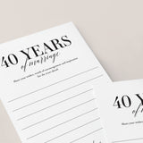 40th Wedding Anniversary Wishes & Advice Card Printable