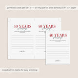 Ruby Wedding Anniversary Wishes & Advice Card Printable