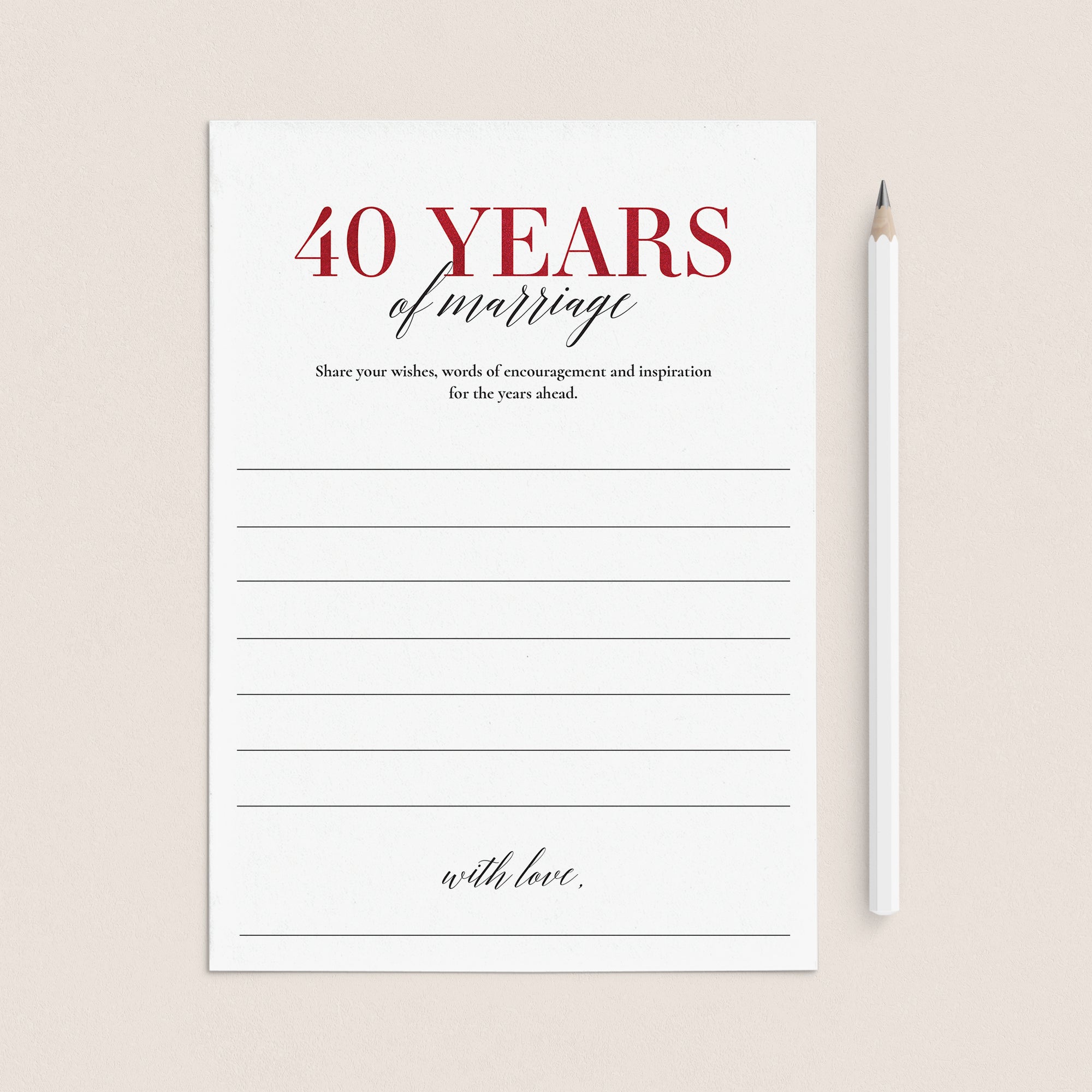 Ruby Wedding Anniversary Wishes & Advice Card Printable by LittleSizzle