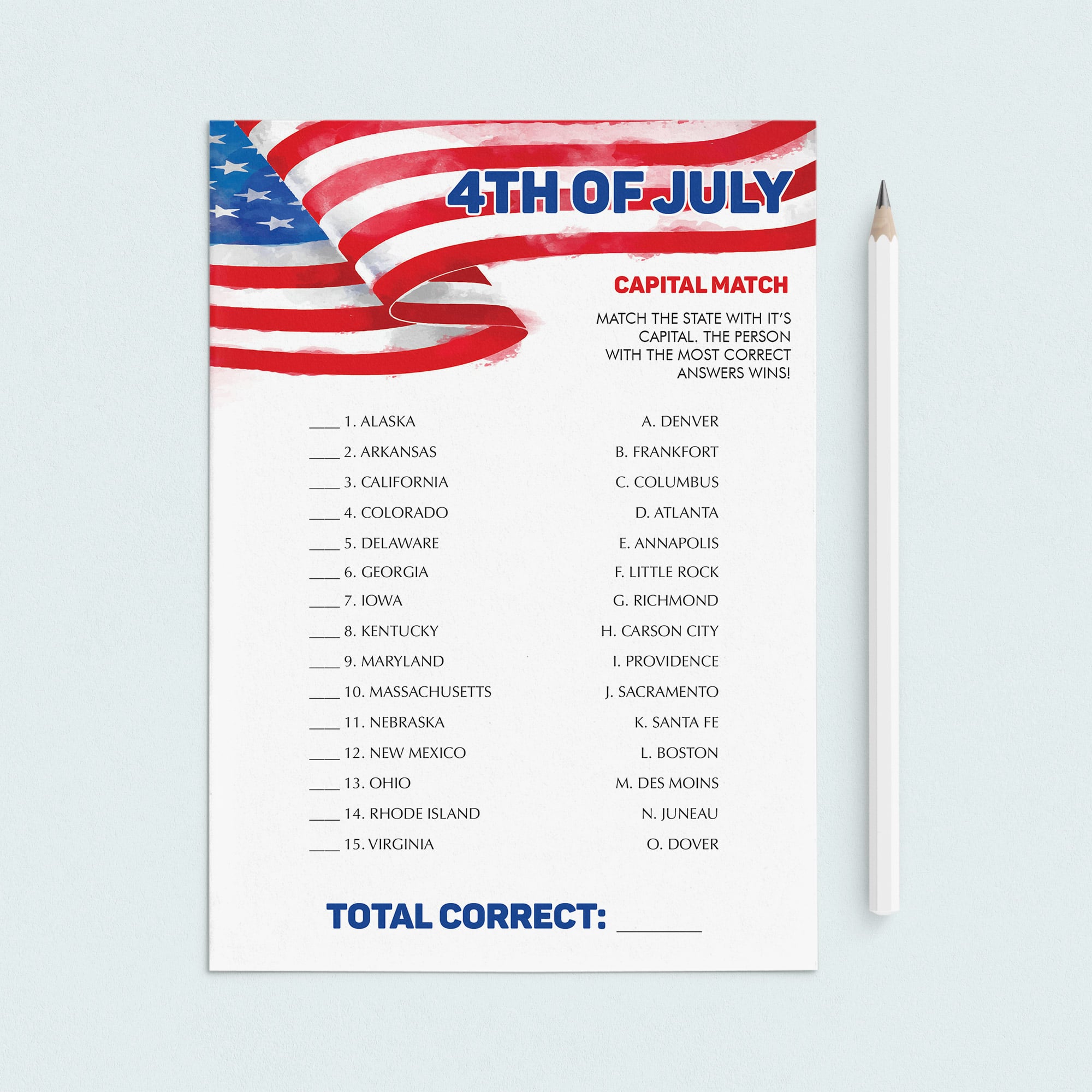 Patriotic Independence Day Capital Matching Game by LittleSizzle