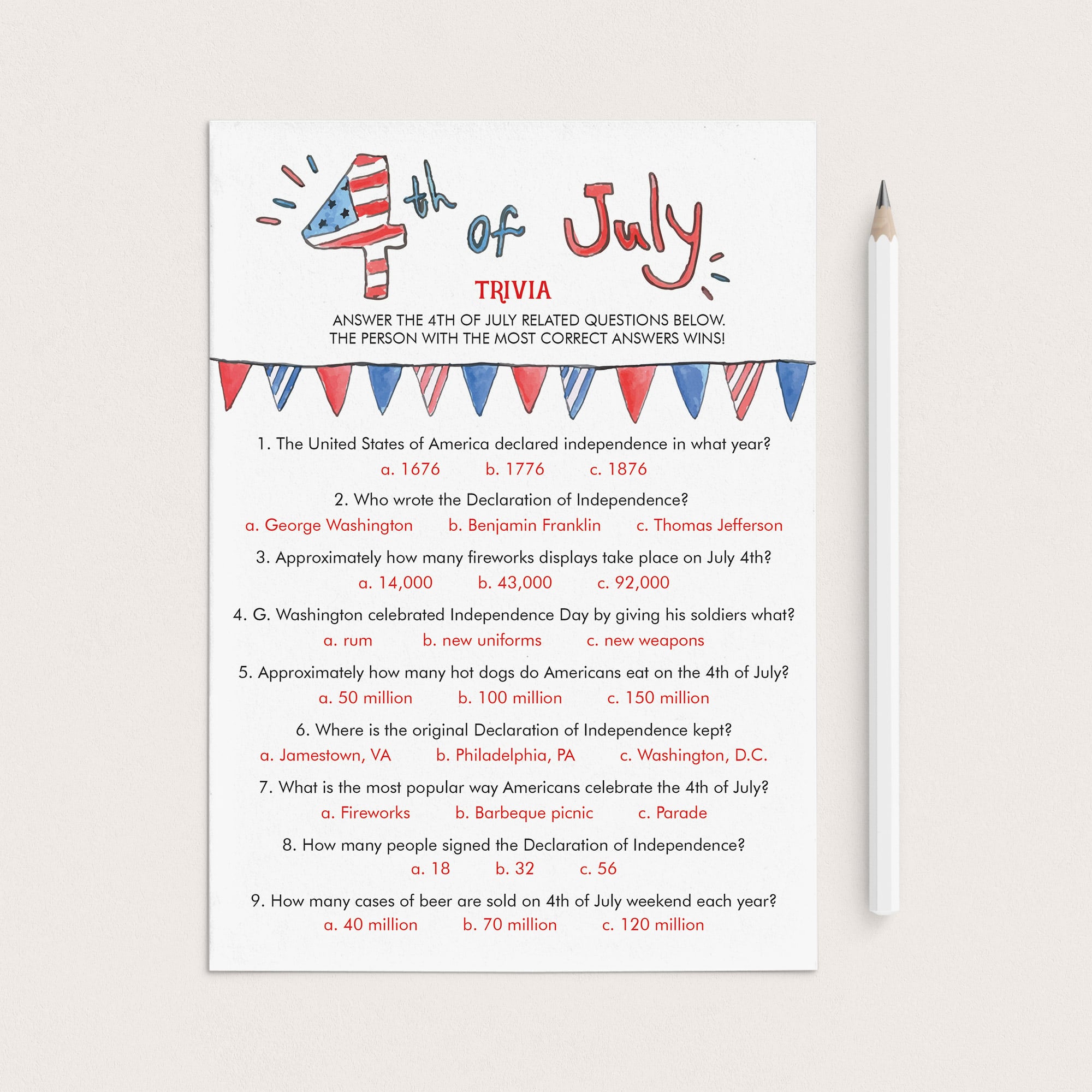 American Trivia Game for Fourth of July Party Printable & Virtual by LittleSizzle