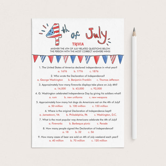 American Trivia Game for Fourth of July Party Printable & Virtual by LittleSizzle