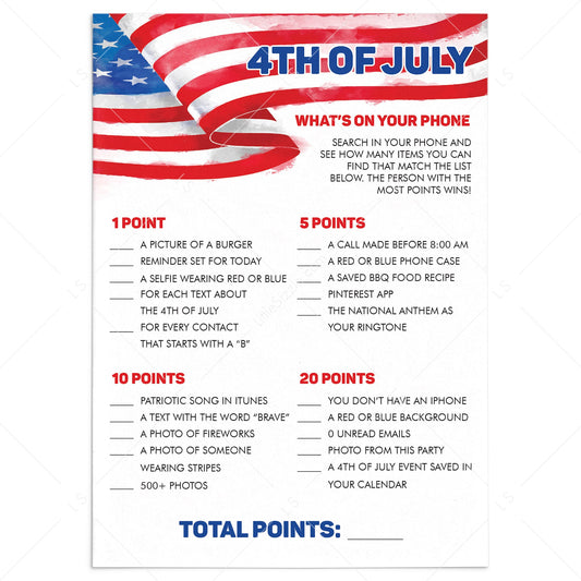 Funny Independence Day Game What's On Your Phone by LittleSizzle