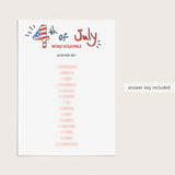 4th of July Game for Kids Word Scramble Printable