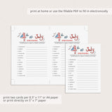 Independence Day Party Games Package Printable & Virtual