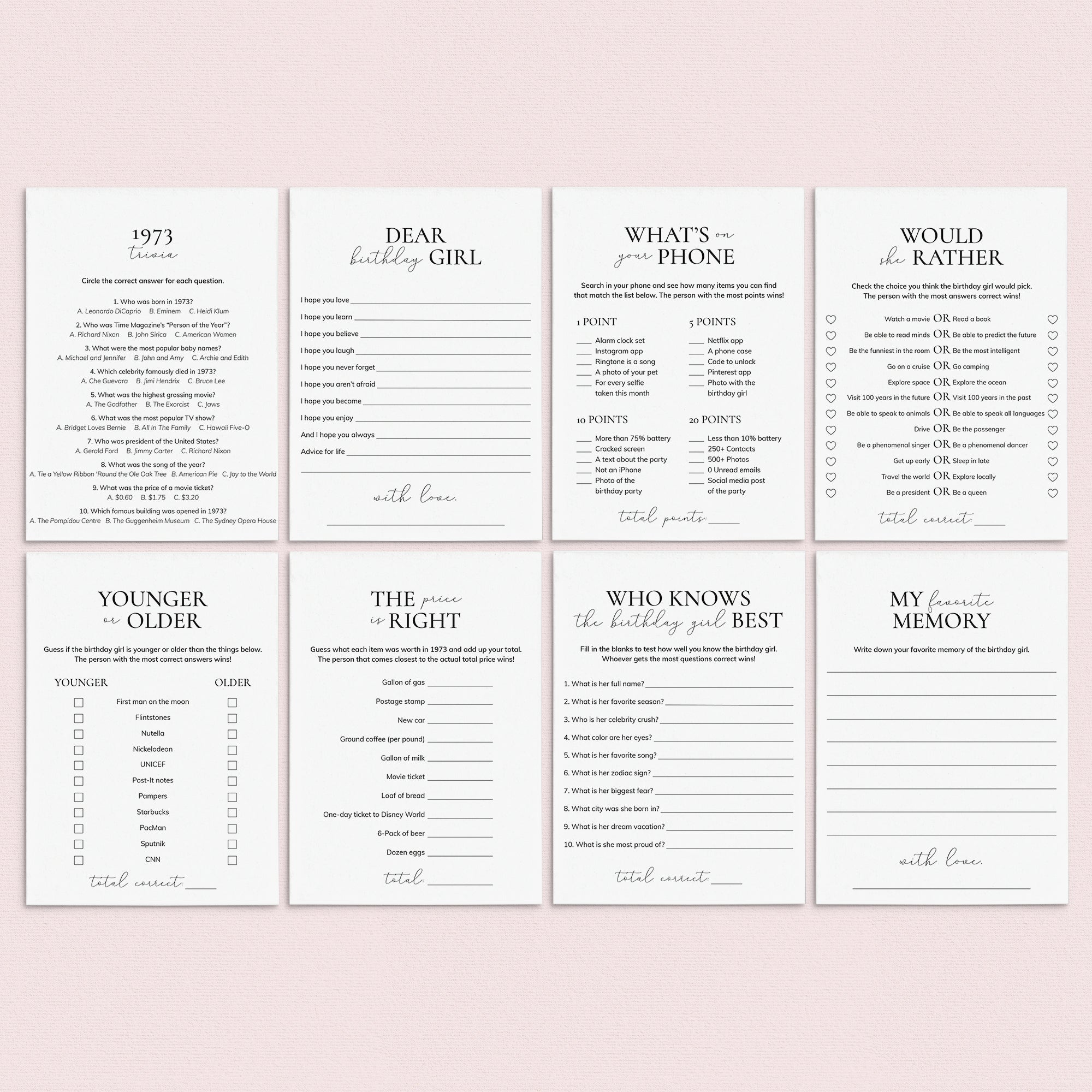 Born in 1973 Birthday Games for Her Printable by LittleSizzle