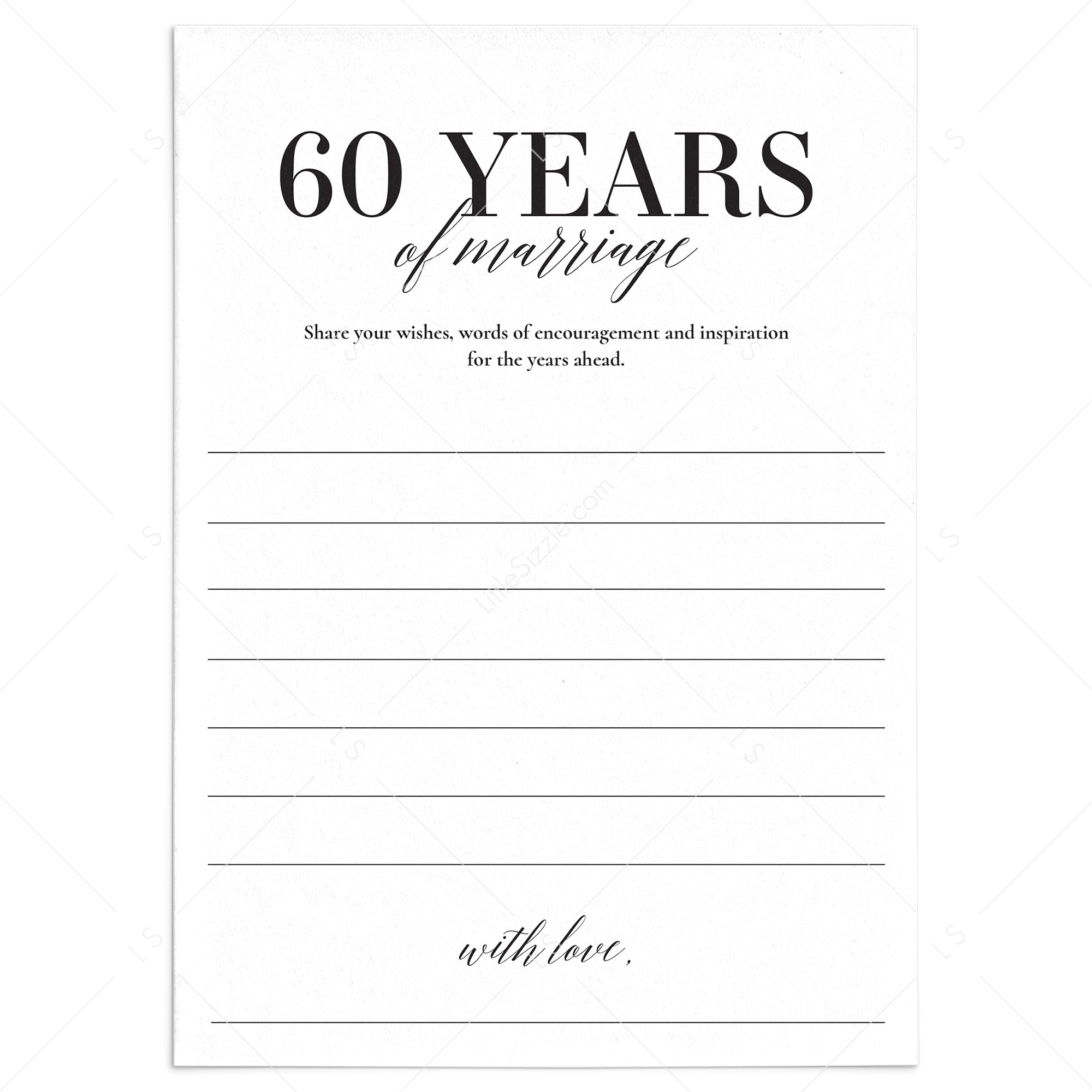 60th Wedding Anniversary Wishes & Advice Card Printable by LittleSizzle