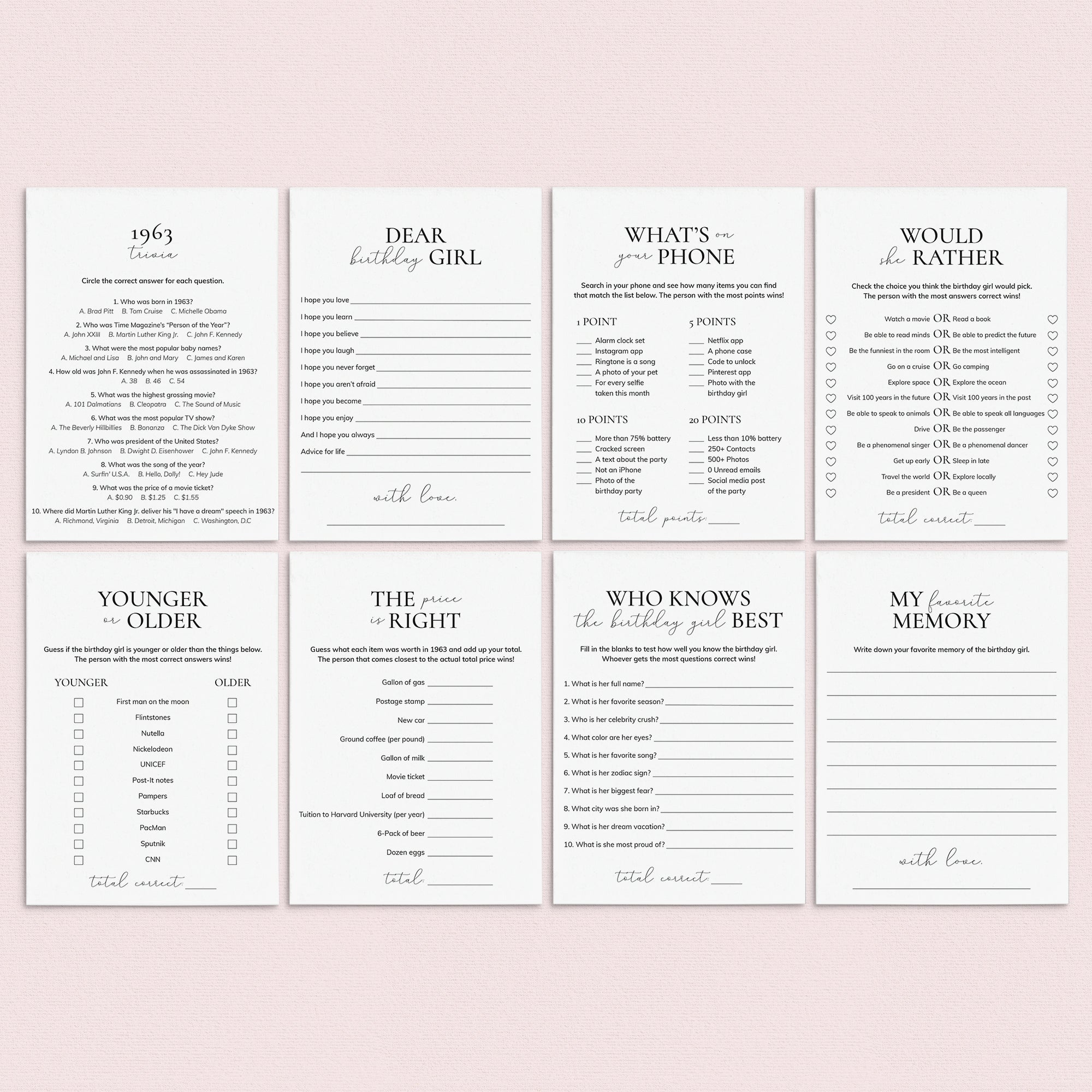 Born in 1963 Birthday Games for Her Printable by LittleSizzle