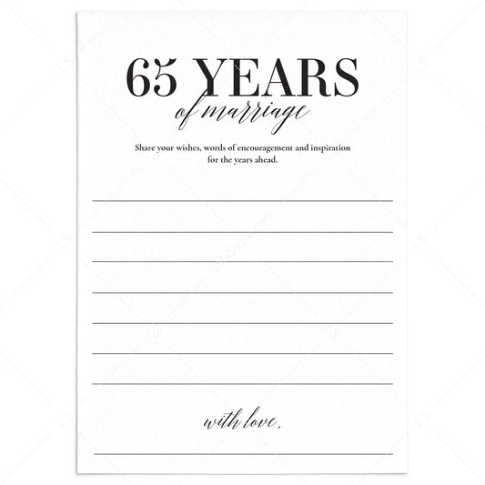 65th Wedding Anniversary Wishes Card Printable by LittleSizzle