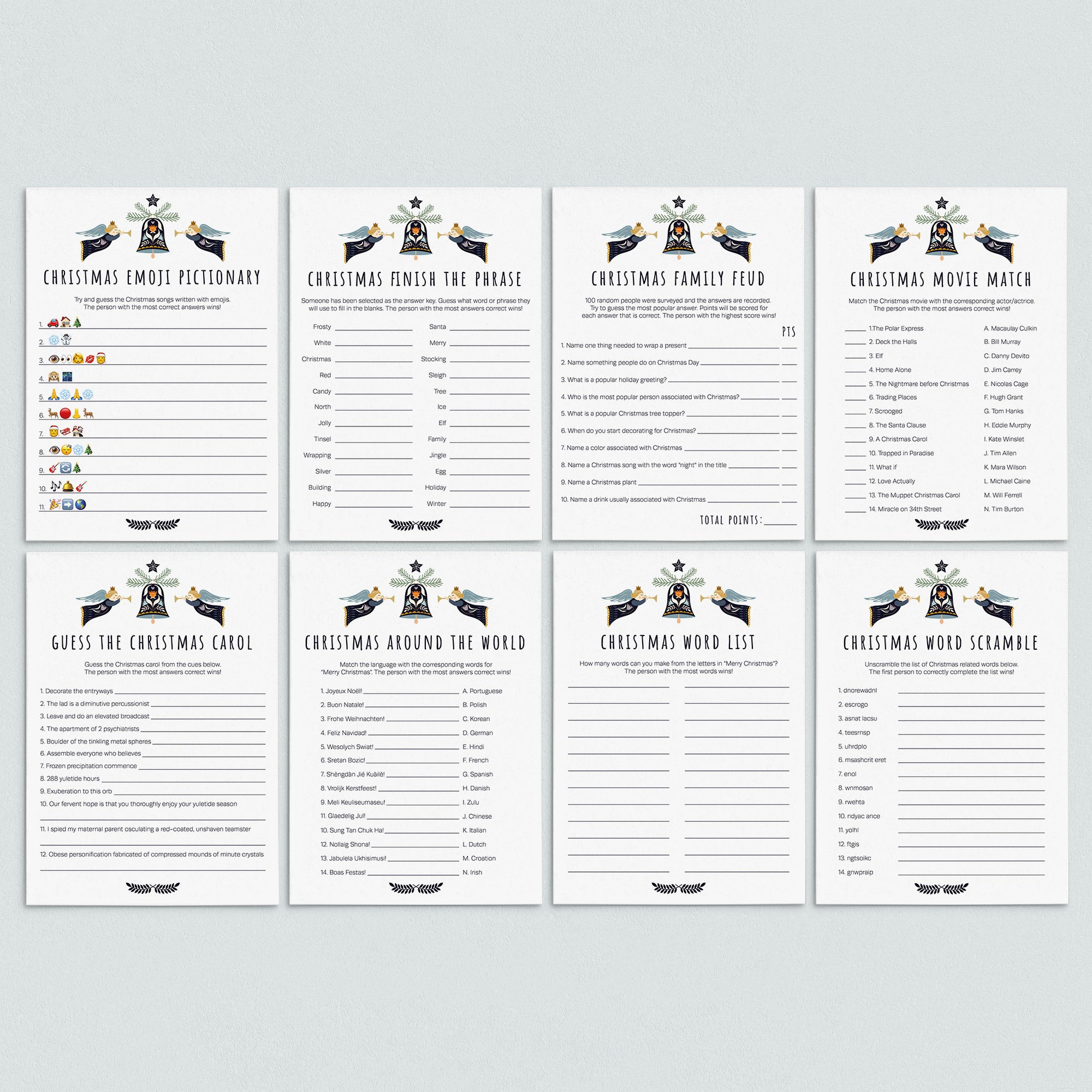 Printable Christmas Games Bundle Scandinavian Theme by LittleSizzle