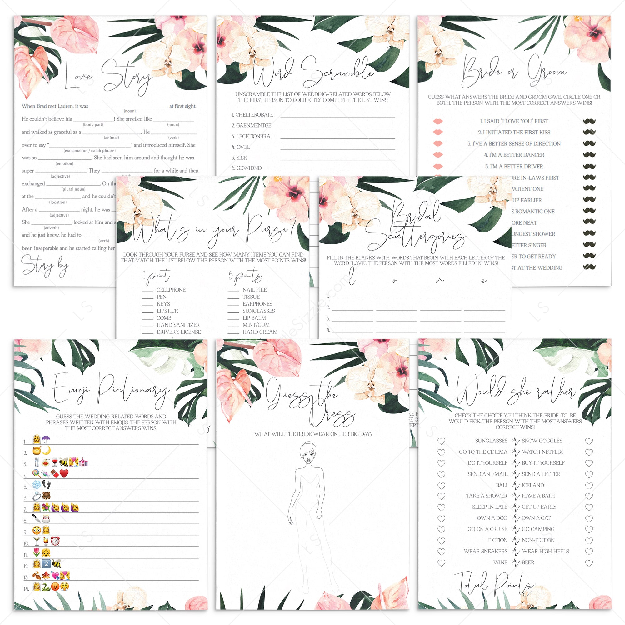 8 Tropical Bridal Shower Games Printable by LittleSizzle