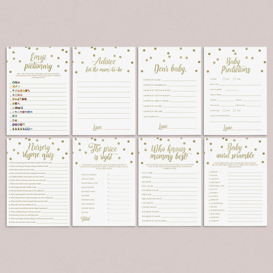Virtual Baby Shower Games Bundle Gold Confetti