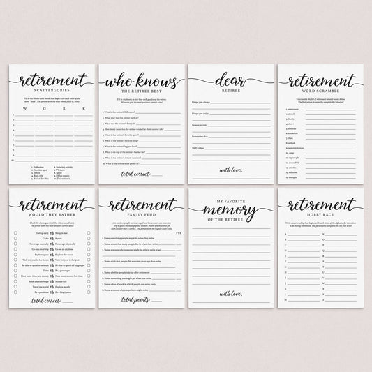 Calligraphy Retirement Games Bundle Printable