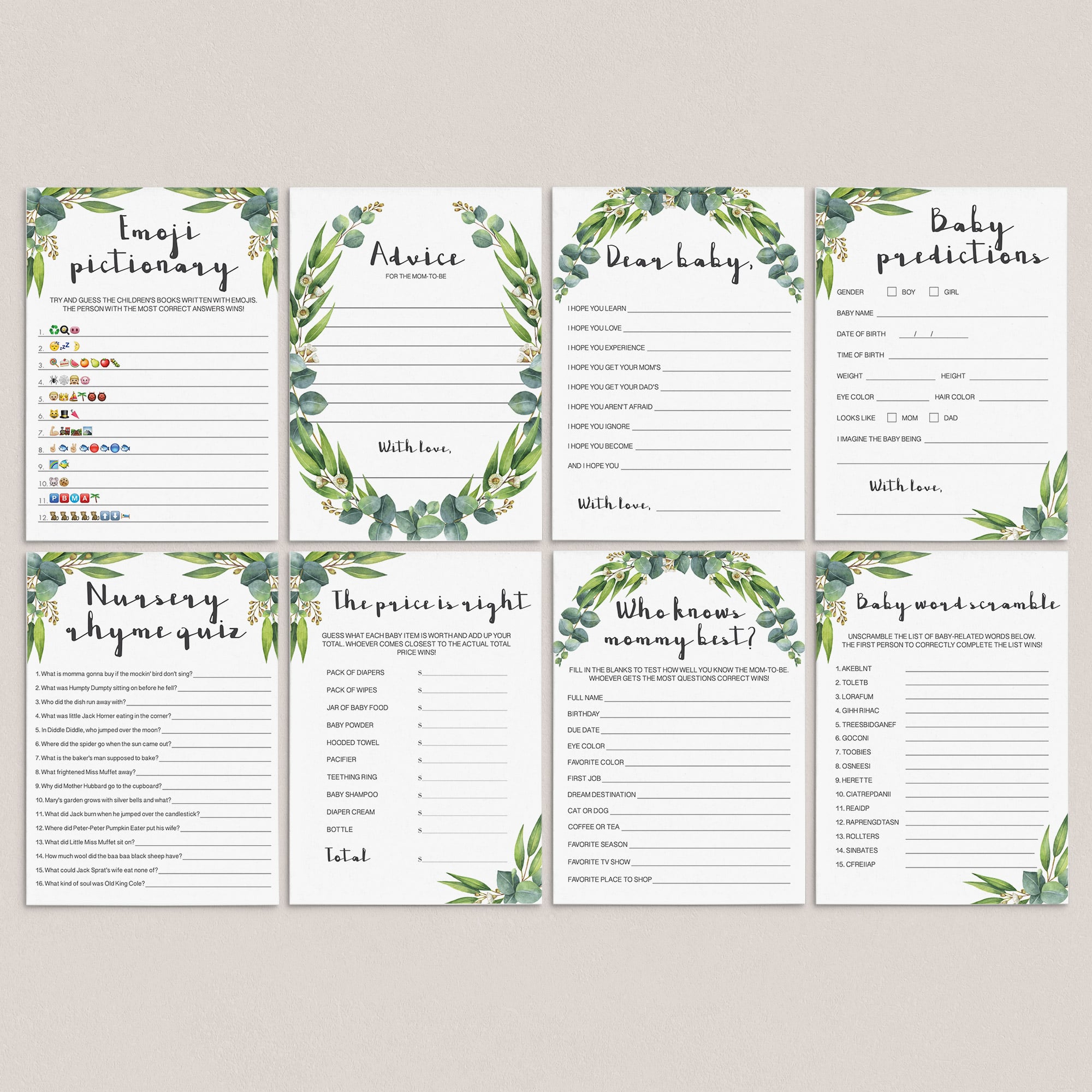 8 Virtual Baby Shower Games Greenery by LittleSizzle