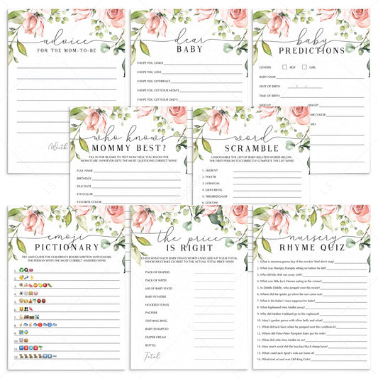 Blush Floral Baby Shower Game Bundle For Zoom by LittleSizzle
