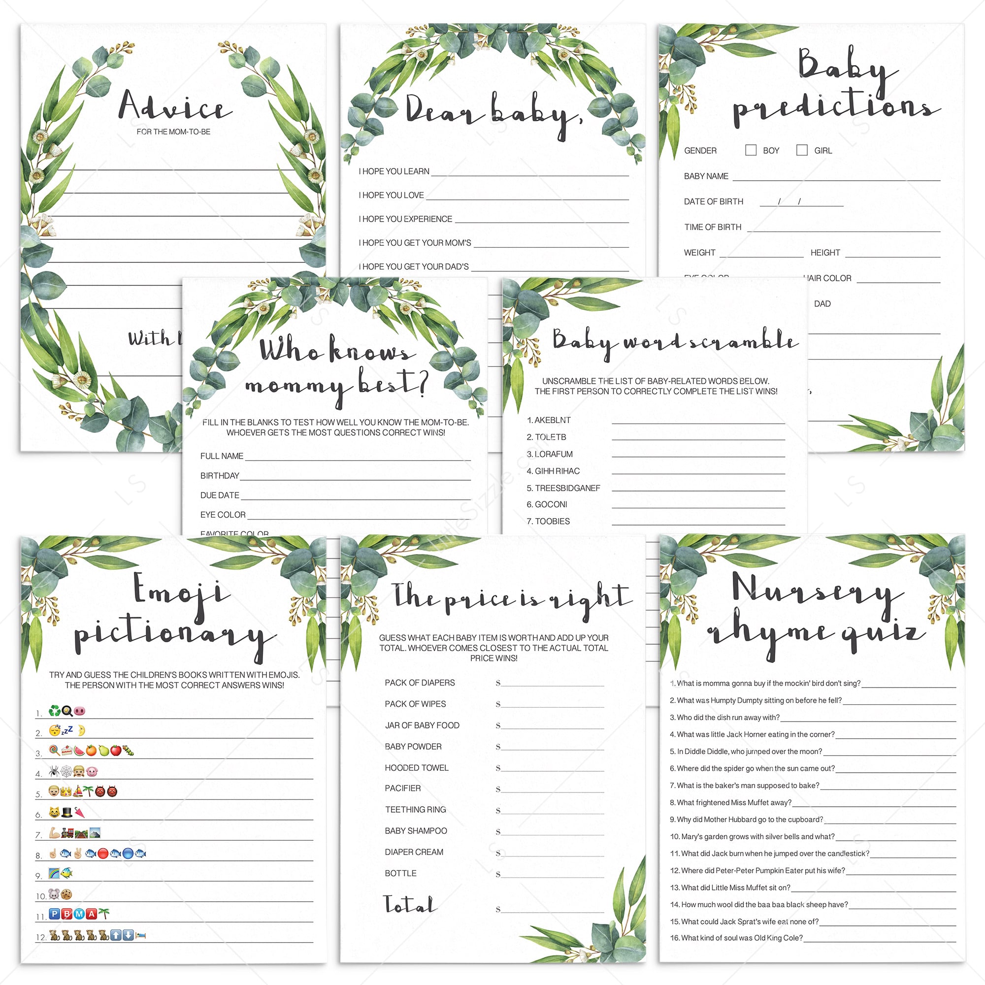 8 Virtual Baby Shower Games Greenery by LittleSizzle