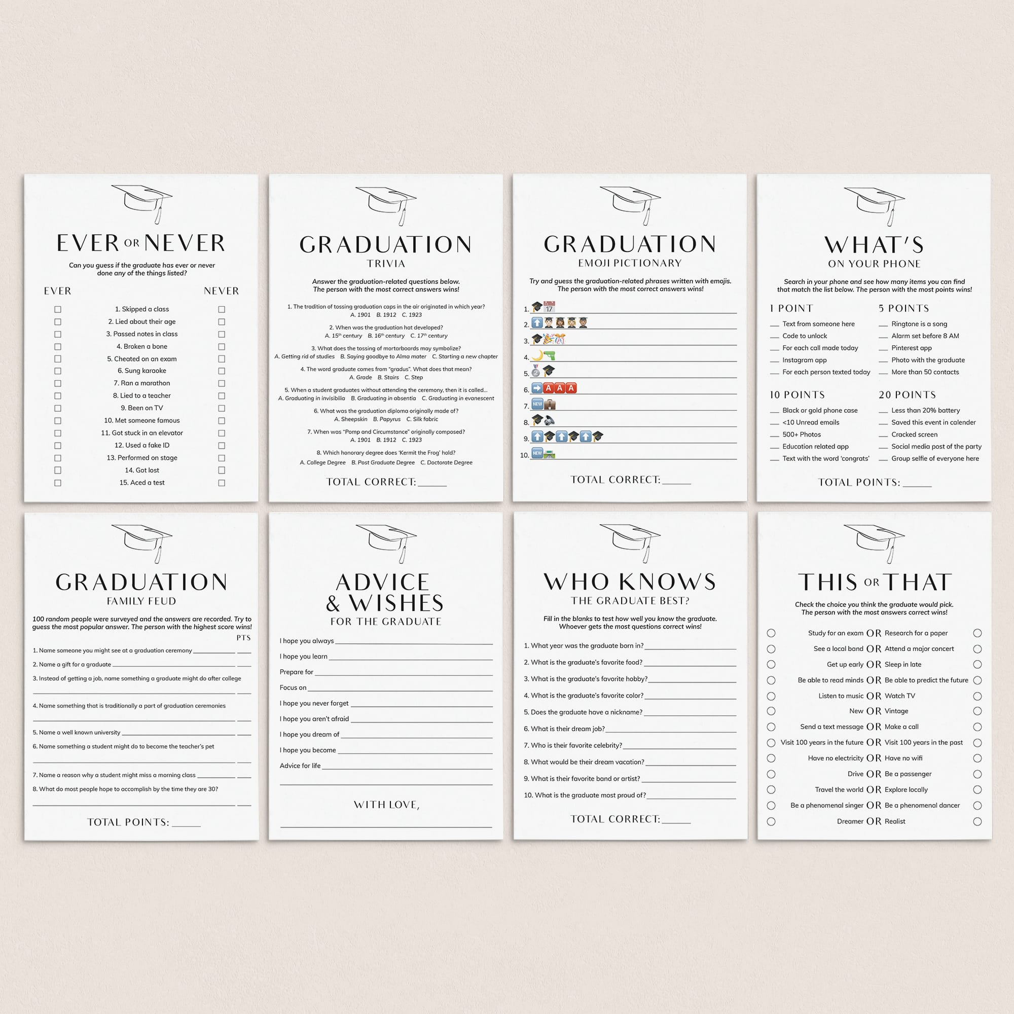 Simple Graduation Games Bundle Printable by LittleSizzle