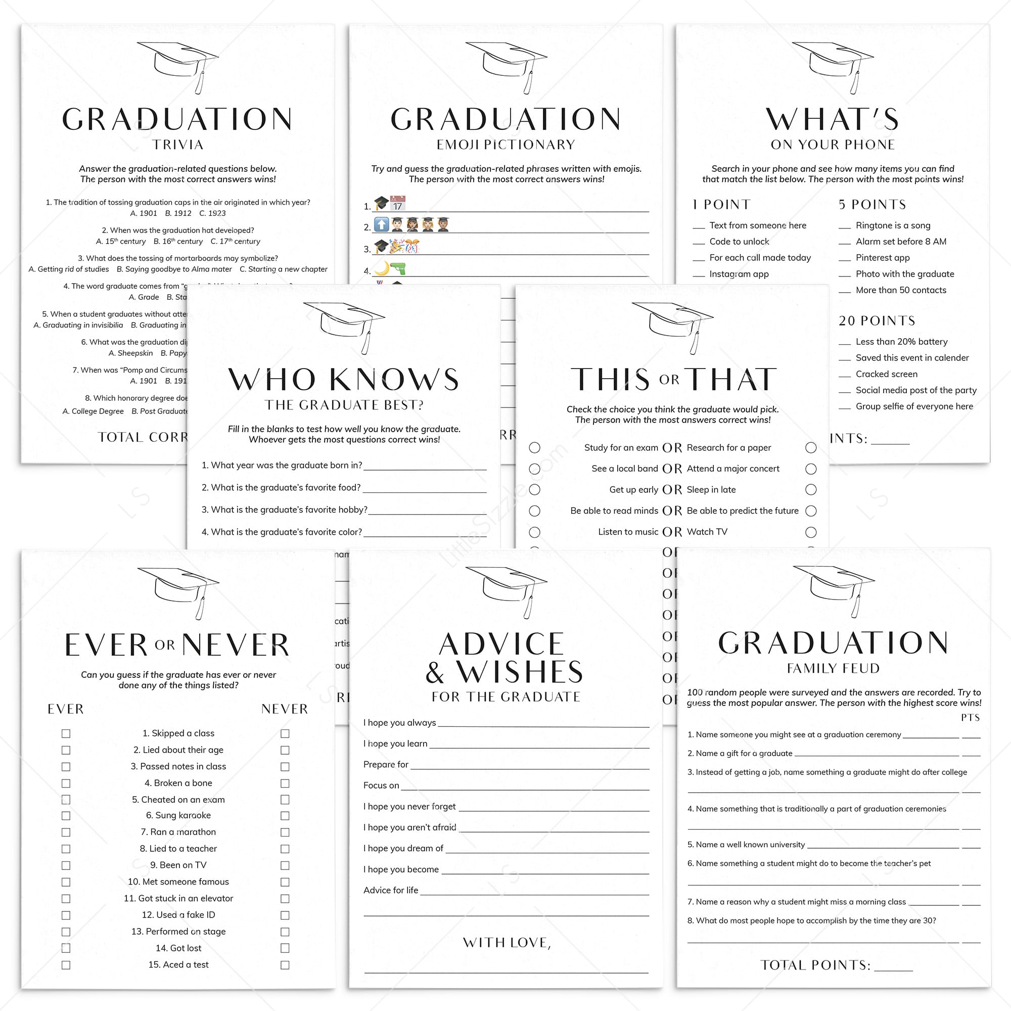 Simple Graduation Games Bundle Printable by LittleSizzle