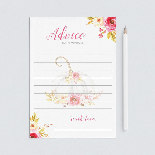 Pumpkin baby shower advice for mom to be printable by LittleSizzle