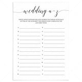 Wedding A to Z Game Printable Black and White by LittleSizzle