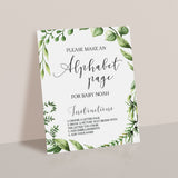 Greenery Baby Shower Alphabet Book Signage Printable