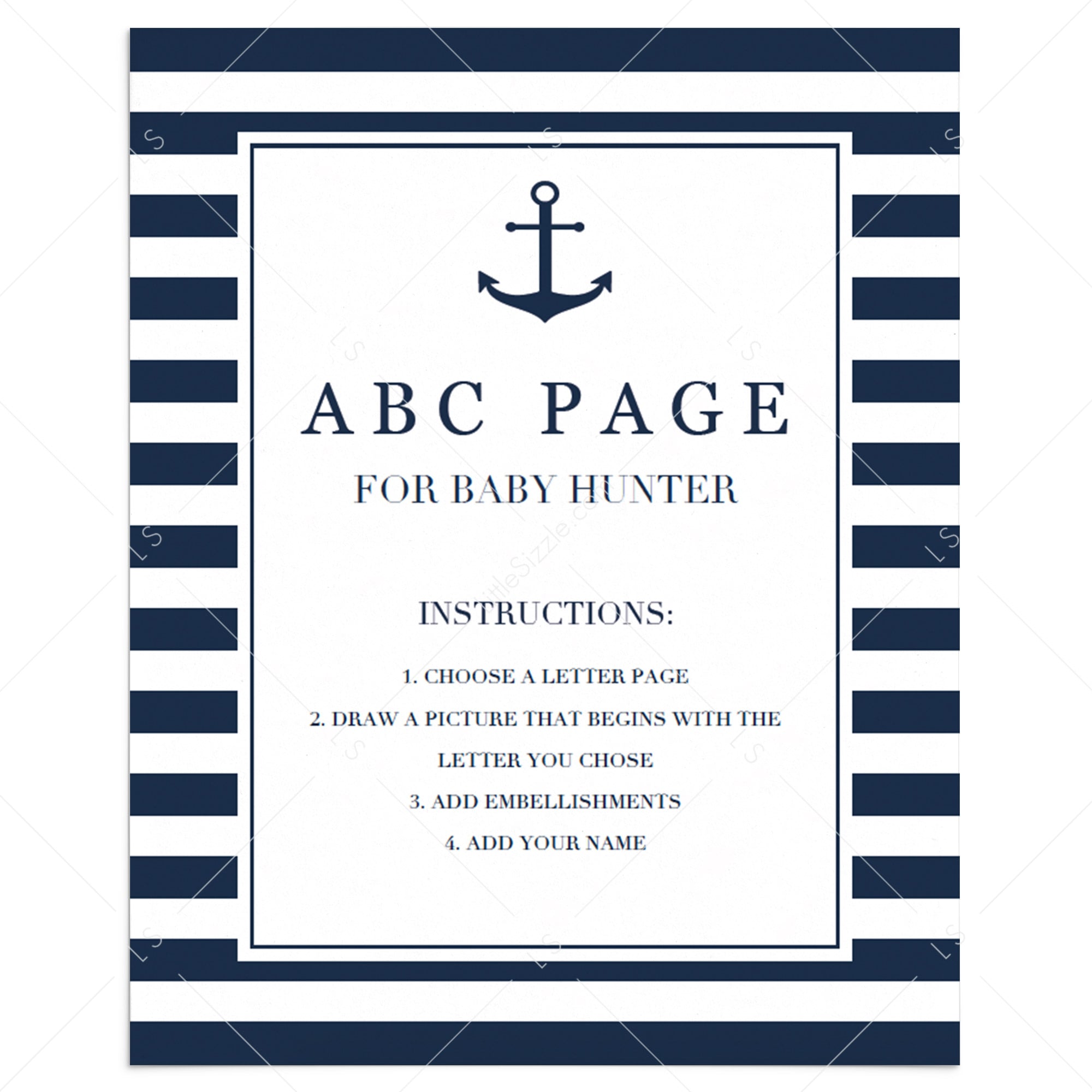 ABC Page baby shower activity printable by LittleSizzle