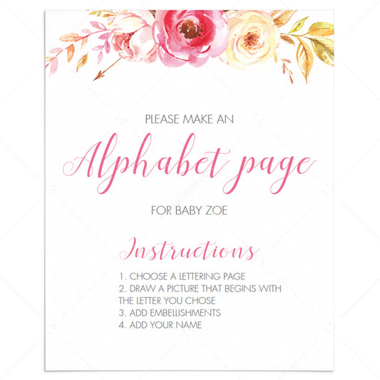 Girl baby shower abc book sign printable by LittleSizzle