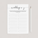 Wedding A to Z Game Printable Black and White by LittleSizzle