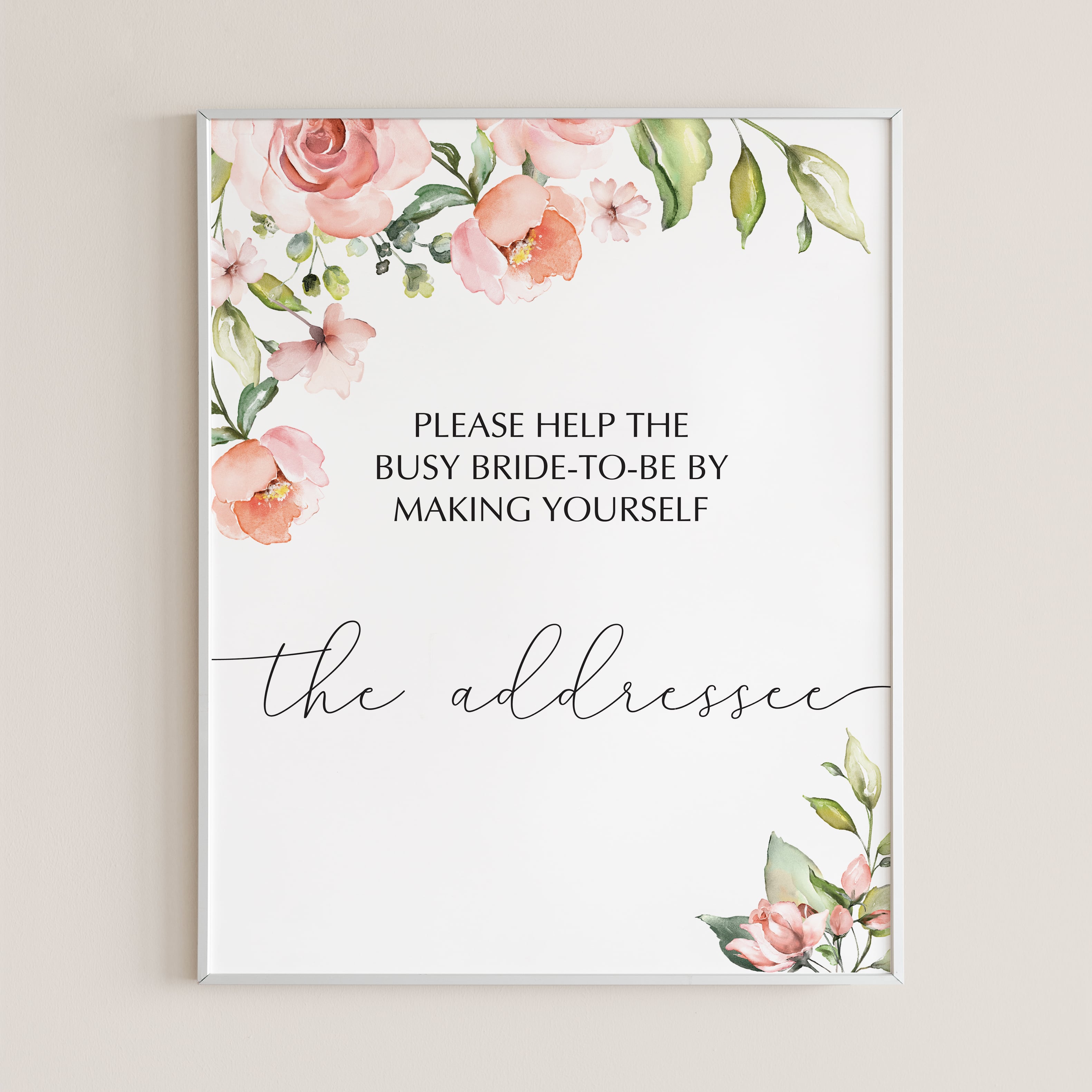 Bridal Shower Addressee Card Sign with Blush Flowers by LittleSizzle