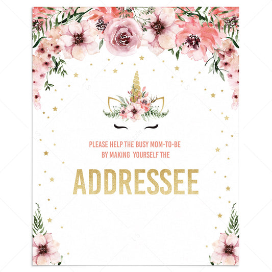 Unicorn baby shower address envelop sign printable by LittleSizzle