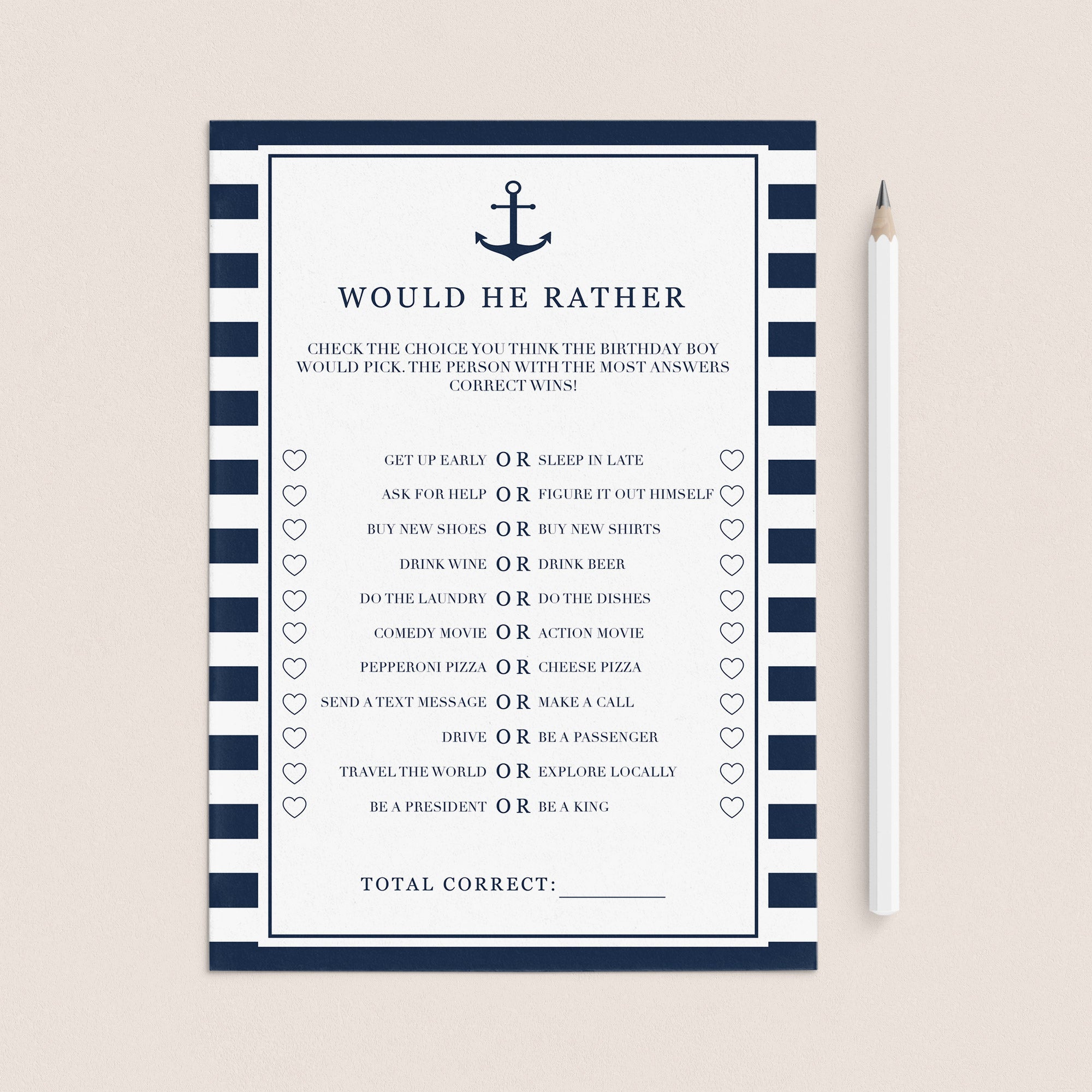 Guy's Birthday Party Game Would He Rather Printable by LittleSizzle