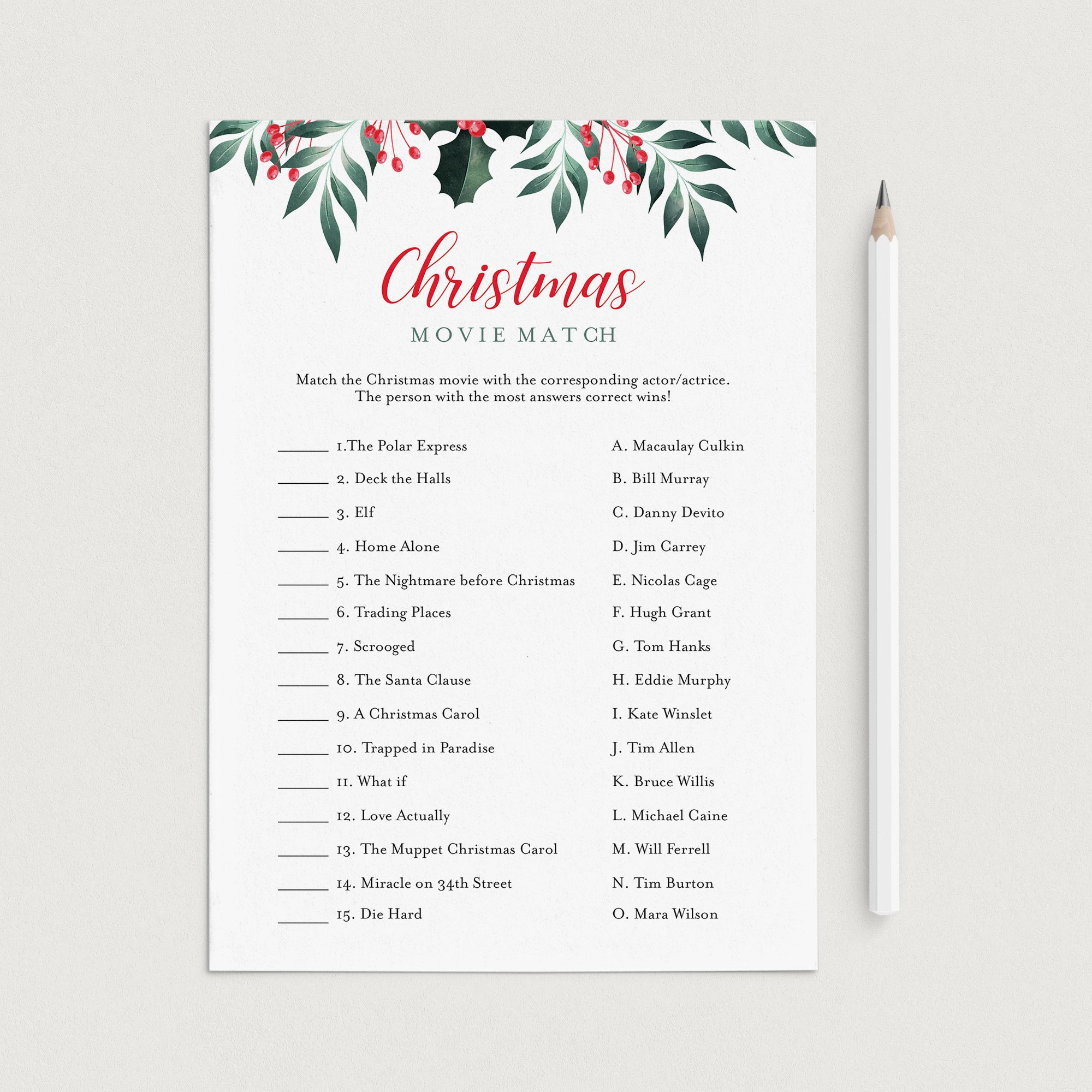 Holiday Game for Family Christmas Movie Match by LittleSizzle