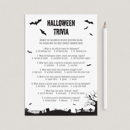 Halloween Trivia with Answers Printable Black & White by LittleSizzle