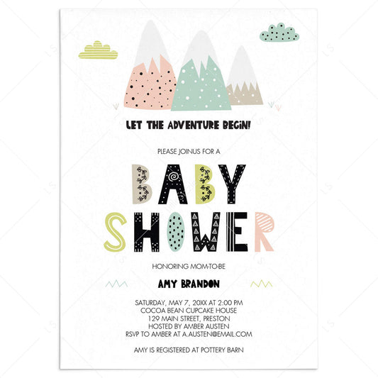 Scandinavian Mountains Baby Shower Invitation by LittleSizzle