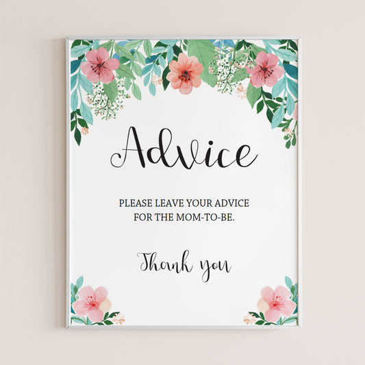 Floral advice sign for girl baby shower by LittleSizzle